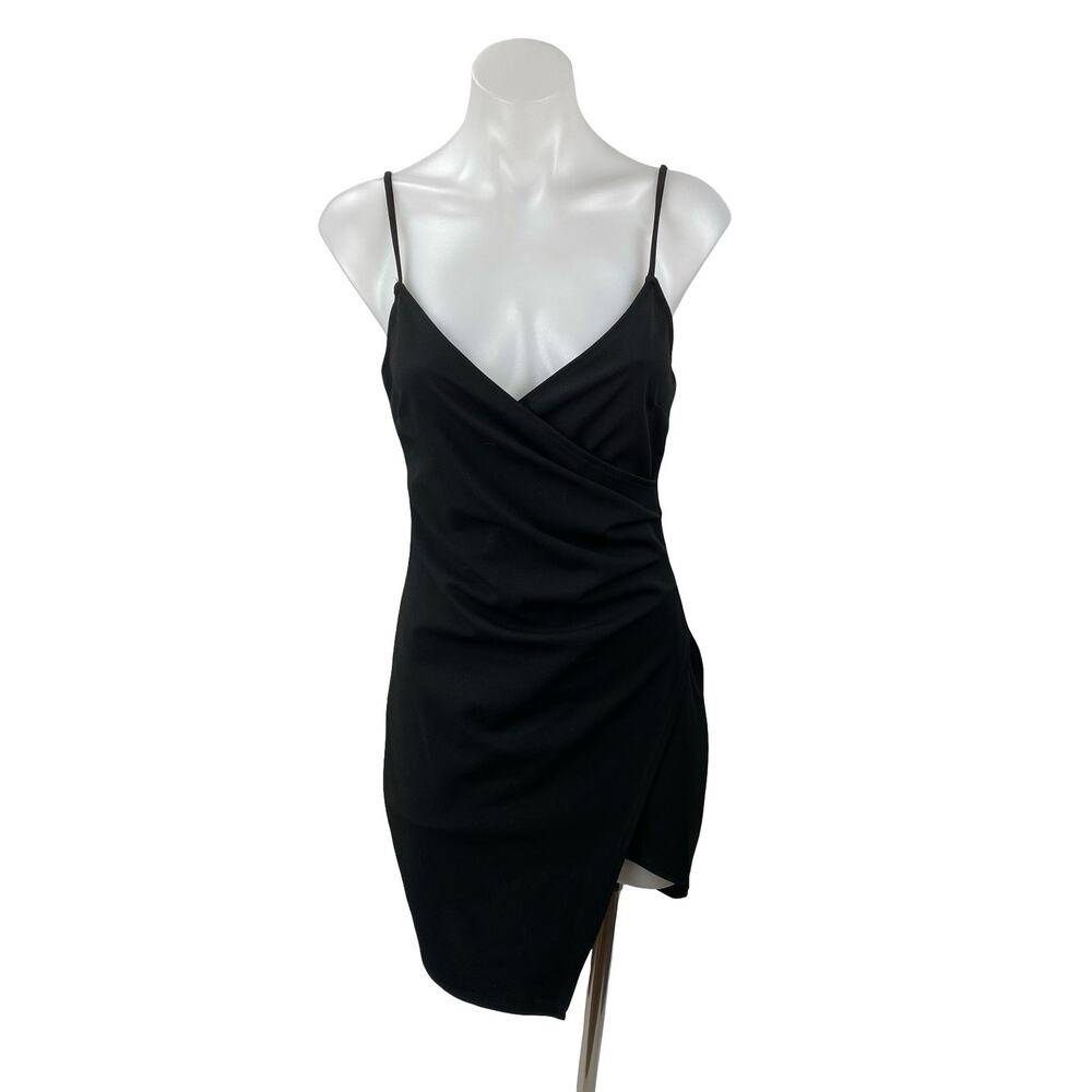 Windsor Black Sleeveless V Neck Cami Faux Wrap Tank Mini Bodycon Dress Size M